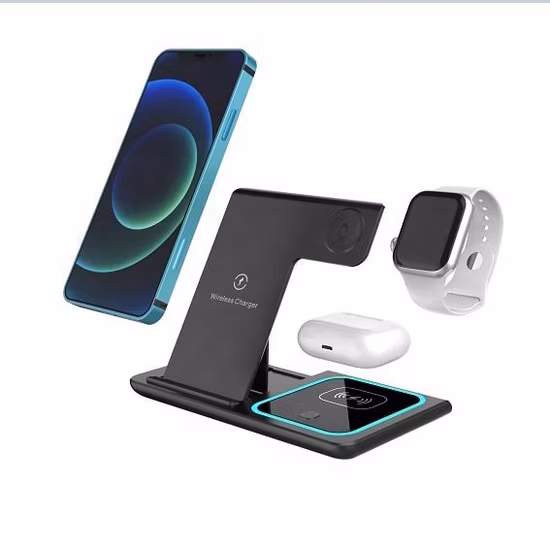 New Design Foldable 3 in 1 Wireless Charger for Mobiles, Earphones, Watches
